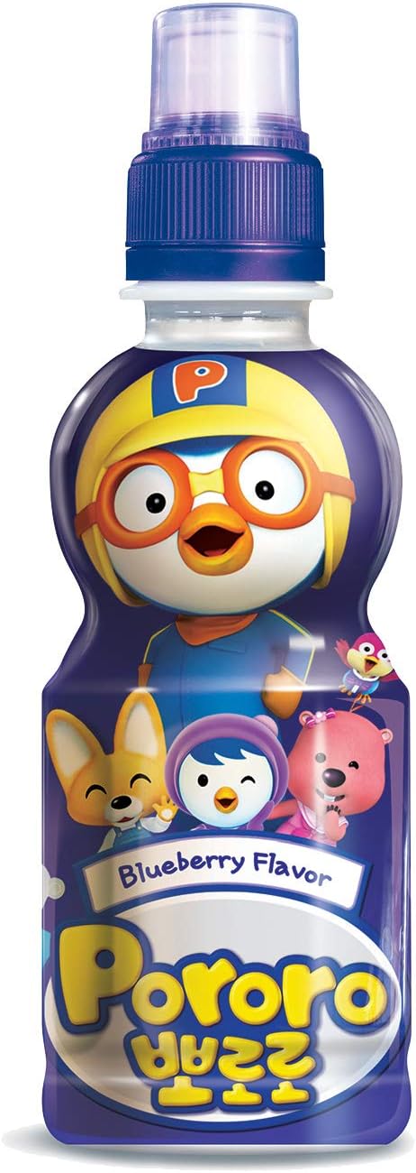 Fun & Yum Pororo Kids Blueberry Flavor Drink, Pack of 8, Fruit Juice Drinks with Comfortable Push-Pull Sports Cap, Perfect Drink for Children 7.95 fl oz. x 8