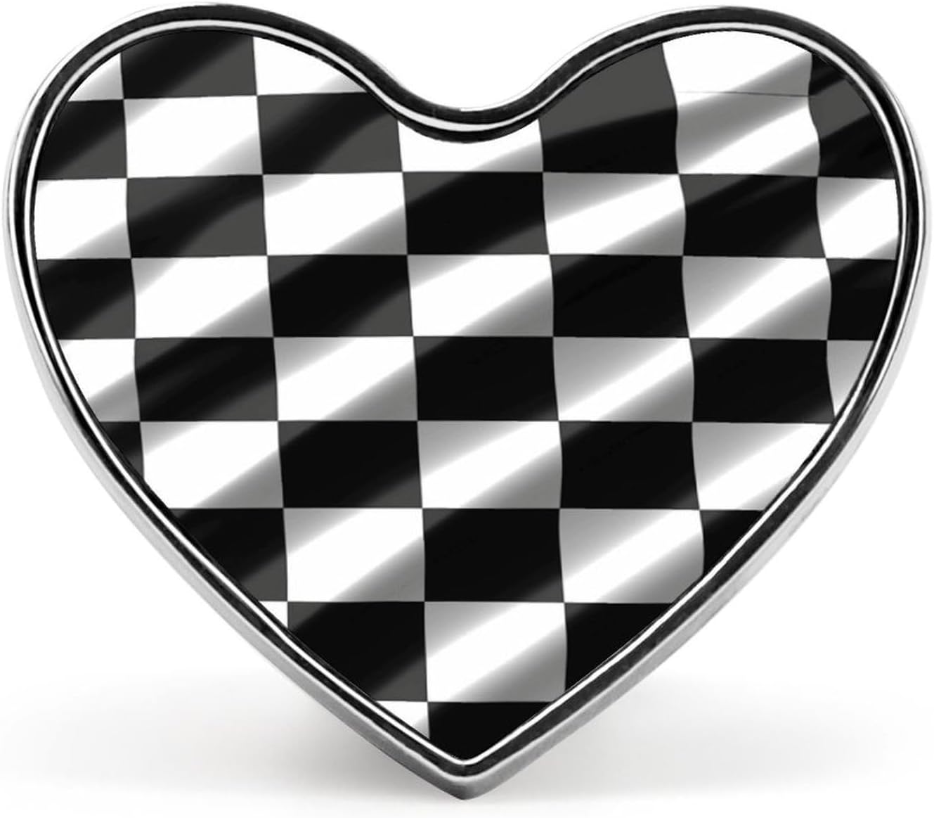 Black White Race Checkered Flag Brooch Personalized Fashionable Brooch Aluminum Alloy Love Heart Shaped Pin Metal Badge Brooches Accessory for Hat Shirt Clothing Bags Decoration Badge