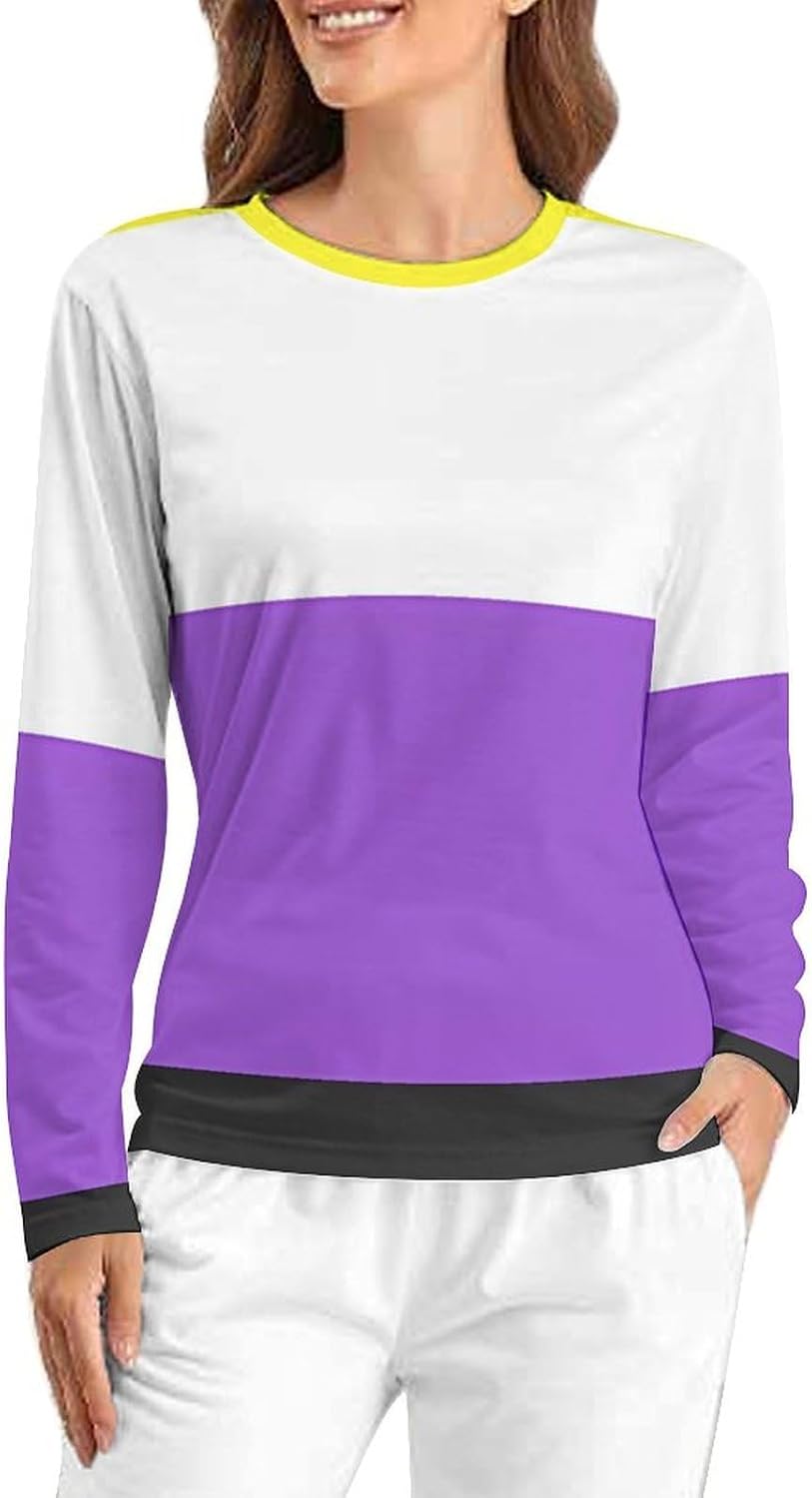 Non-binary Flag Women's Pajama Top Sleepwear Pajamas Sleep T-Shirt Long Sleeve Shirt Crewneck Tee