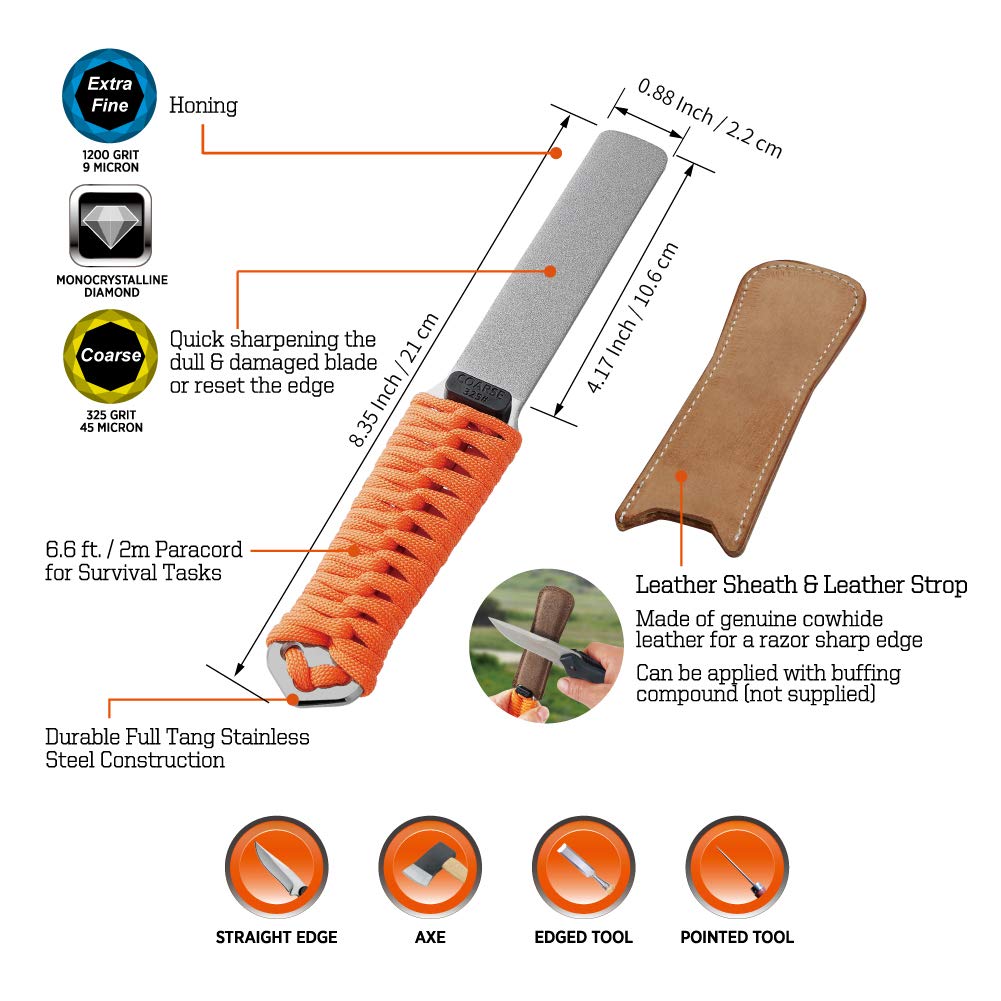SHARPAL 181N DualGrit Diamond Sharpening Stone File with Leather Strop