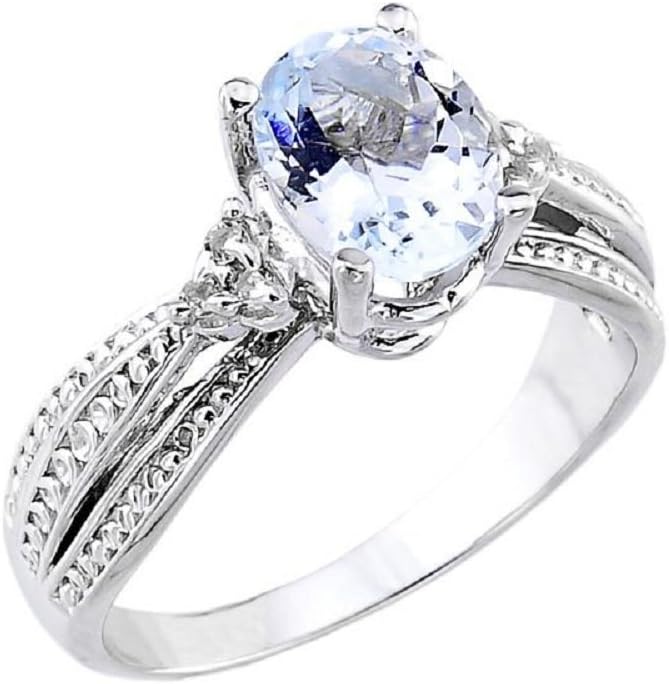 Unknown14k White Gold Diamond Band Oval Aquamarine Engagement Ring