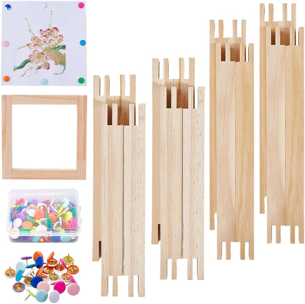 CREATCABIN 16Pcs Needlepoint Stretcher Bars for Needlework 2 Sizes 6 8 Inch with 100 Thumb Tacks Wooden Canvas Stretcher Bars Needlepoint Embroidery Cross Stitch Sewing Frame Set for DIY Crafts Art