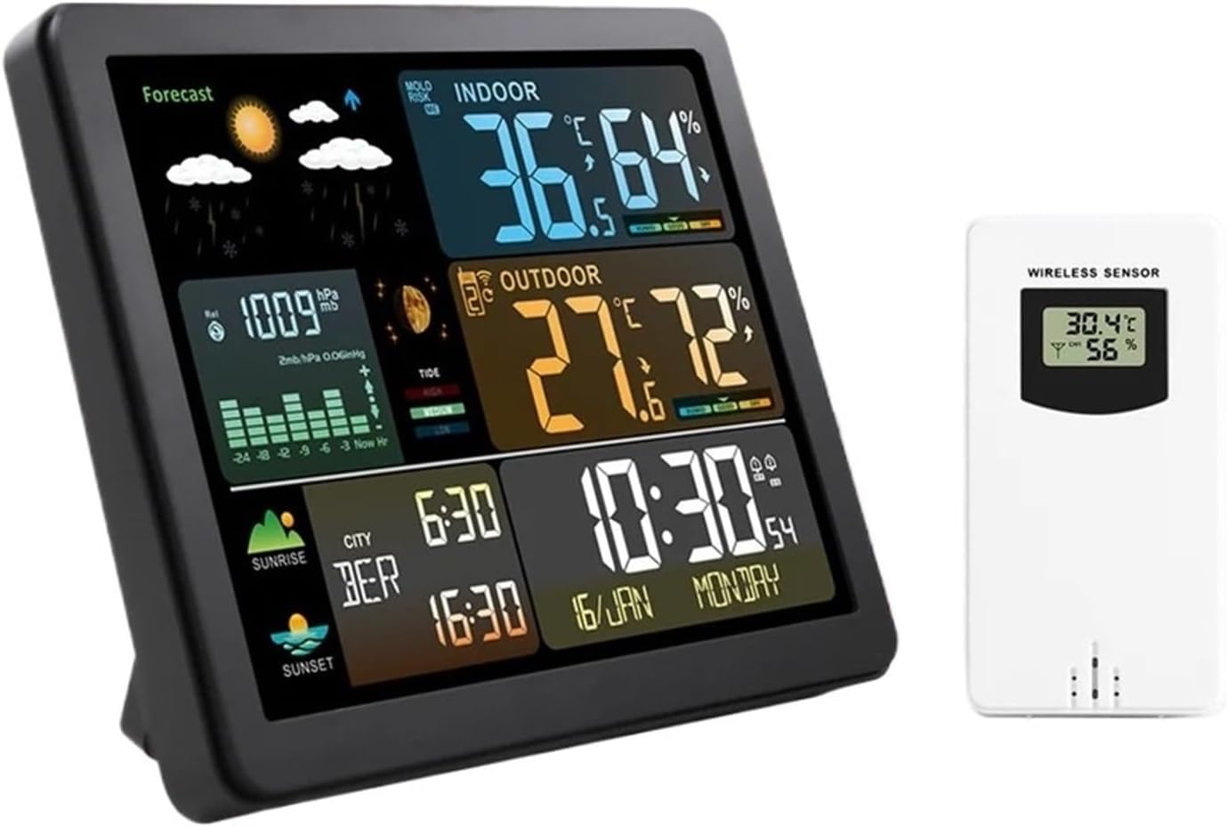 Multifunction Weather Station Alarm Clock Thermometer Hygrometer Wireless Sensor Sunrise Sunset Hygrothermograph,