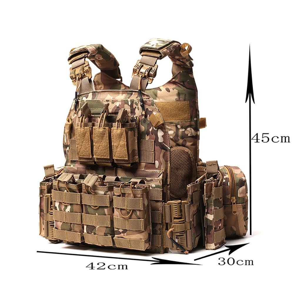 Chaleco Táctico con Bolsillos Modulares Multifuncionales, Sistema MOLLE de Liberación Rápida, Chaleco Ajustable con Gran Capacidad de Almacenamiento para Outdoor