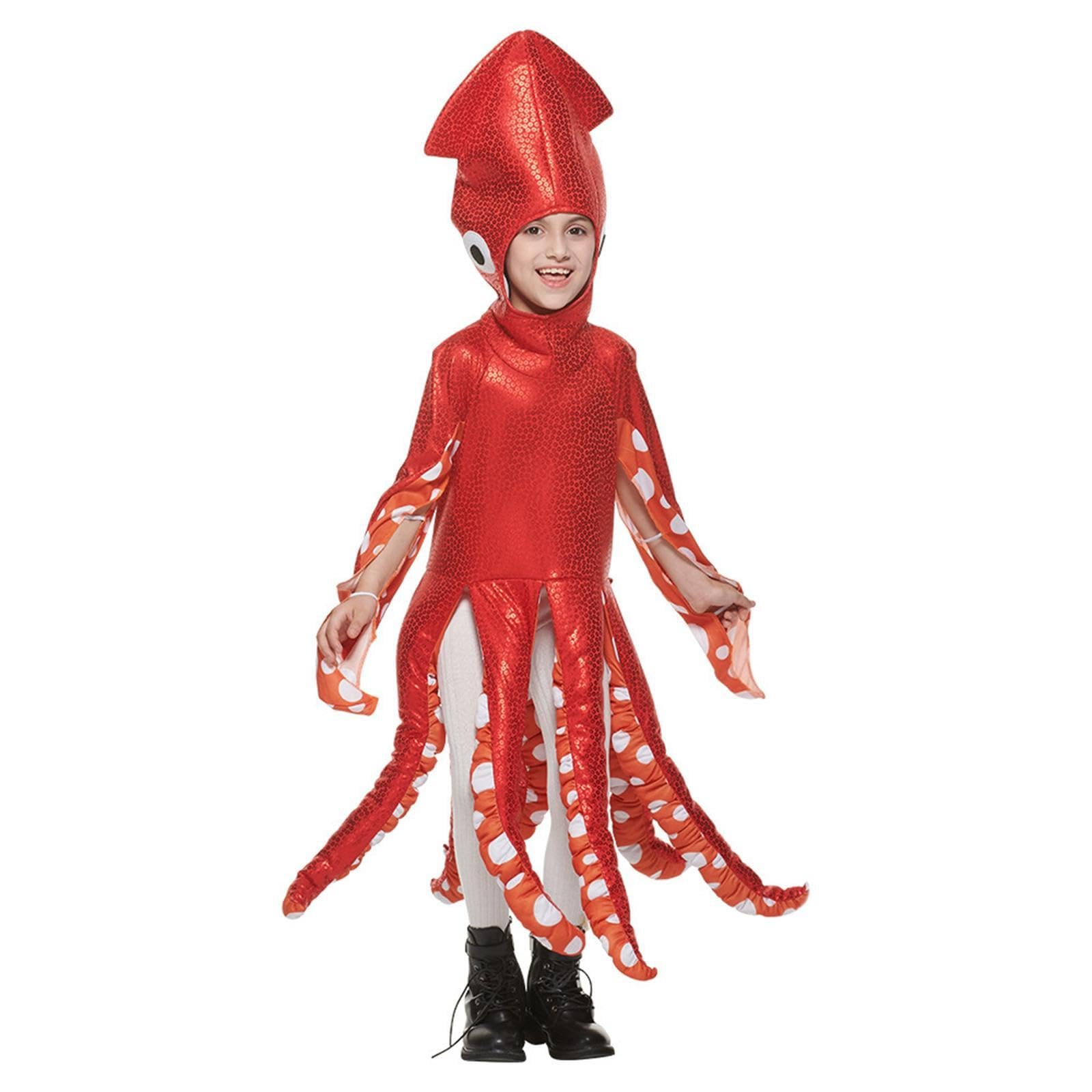 Costume Per unico da calamaro per bambini, divertente tema, feste di carnevale di Halloween, feste e celebrazioni scolastiche, a tema marino, giochi di ruolo,