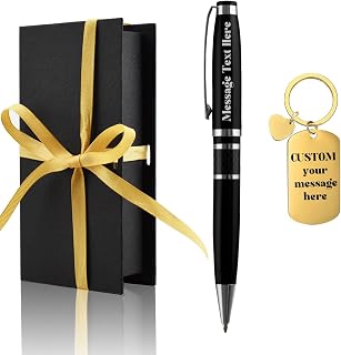 Yastar Personalized Gift Pens with Custom Keychain - Souvenir Gift Set with Gift Box 2 extra Black Refills Engrave Message on Pen Gift for Christmas Father's day Graduation Wedding Gifts