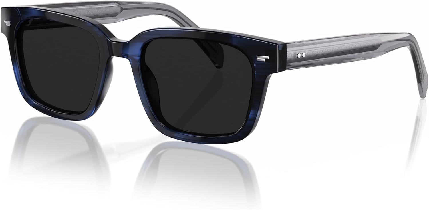 Modern Men’s Acetate Sunglasses – Architectural Square Silhouette with Visible Wire-Core Temple, Polarized UV400 Lens