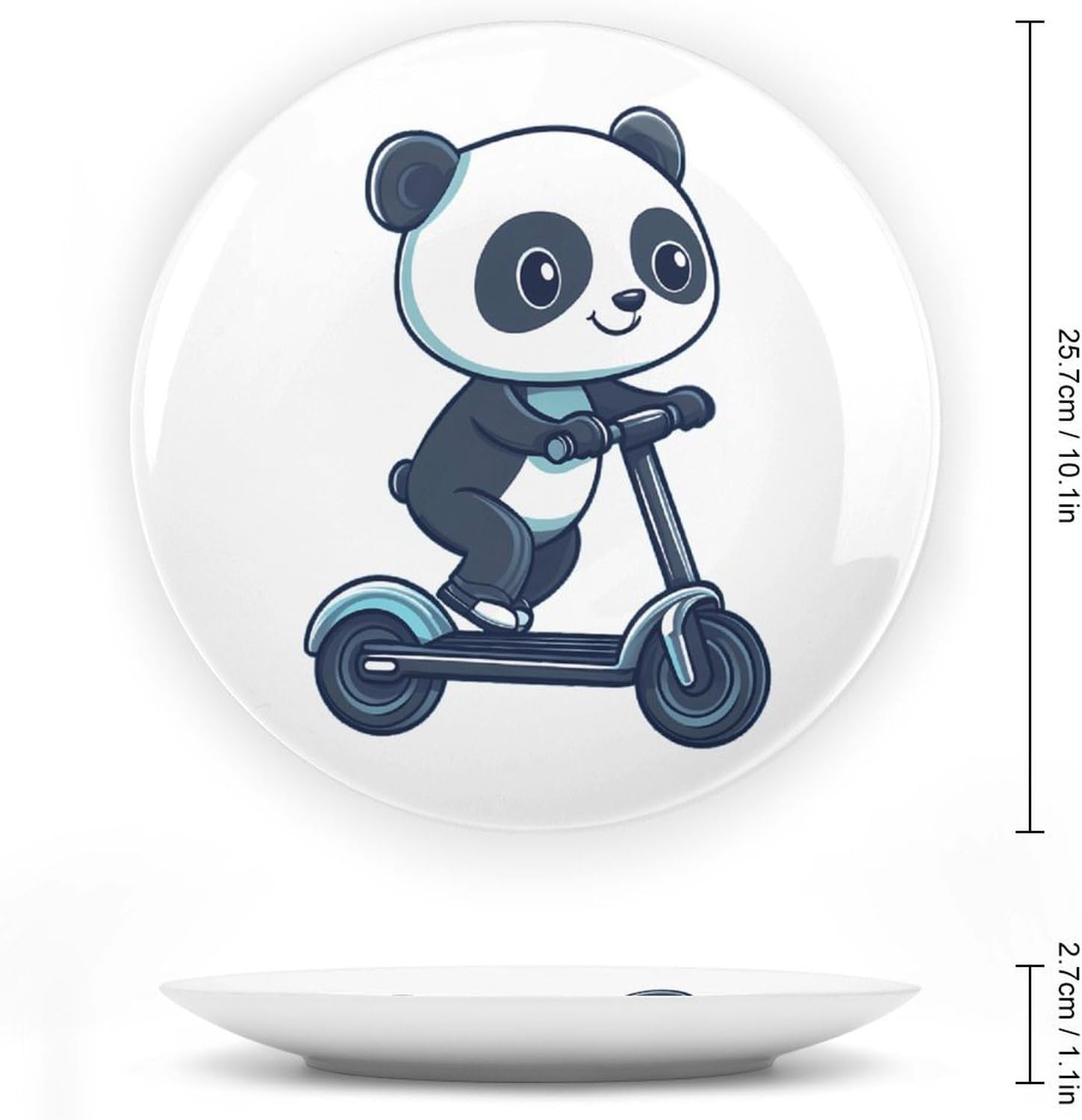 Panda Riding Electric Scooter Decorative Plates for Display Ceramic Plate Tray with Stand Hanger Home Decor