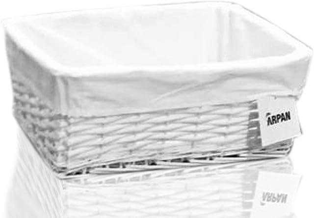 Arpan Medium White Wicker Hamper Storage Basket with White Cloth Lining