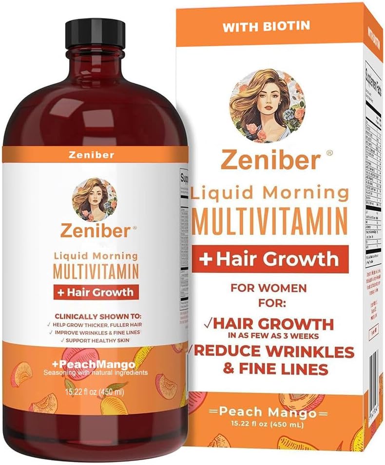 Liquid Morning Multivitamin Hair Growth & Biotin 10000mcg,MaayRuth multivitamin Hair Growth,Liquid Multivitamins for Women, Vegan, Sugar Free, Reduces Wrinkles, 15.22 OZ