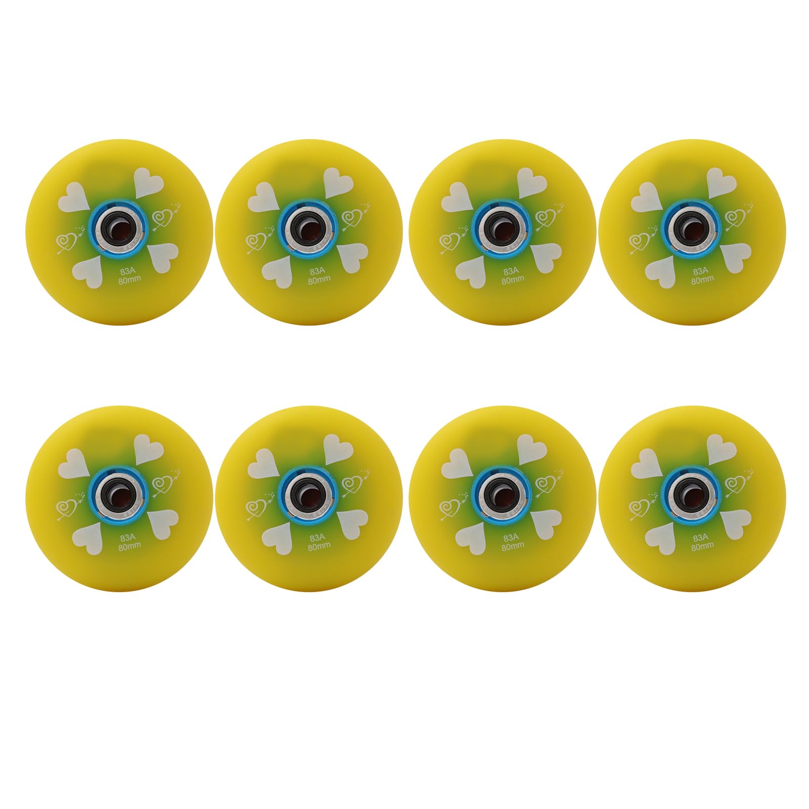 Koła rzędowe z łożyskami 83 A do wewnątrz i na zewnątrz, koła zastępcze, 8-pak, 64 mm, 68 mm, 70 mm, 72 mm, 76 mm, 80 mm, żółte 80 mm