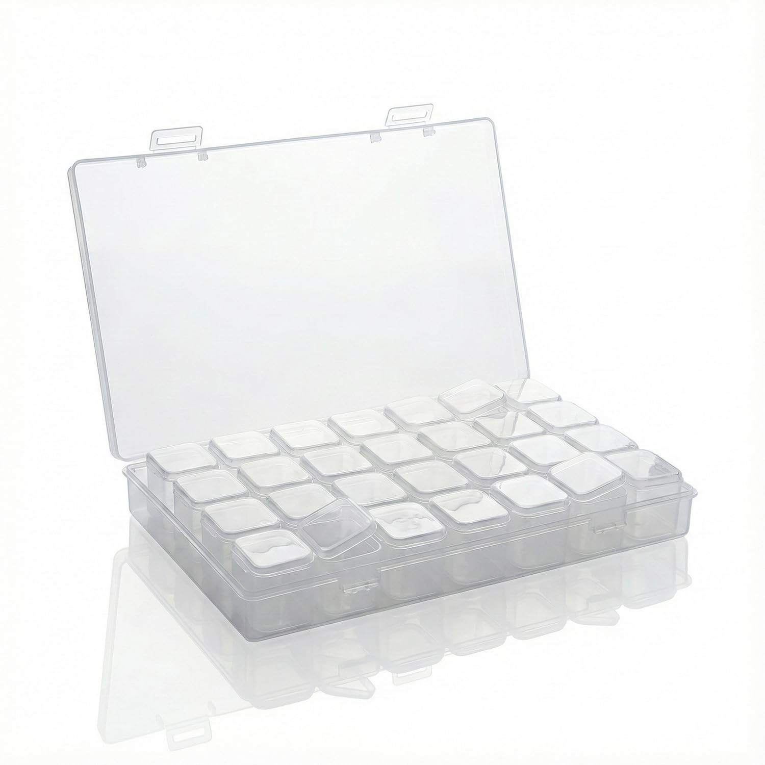 Hopzab 28 Grids Mini Transparent Organiser Boxes,Plastic,Bead Storage Box with Compartments,Storage Container with Hinged Lid Suitable for Jewelry, Beads, DIY Diamond,Small Parts
