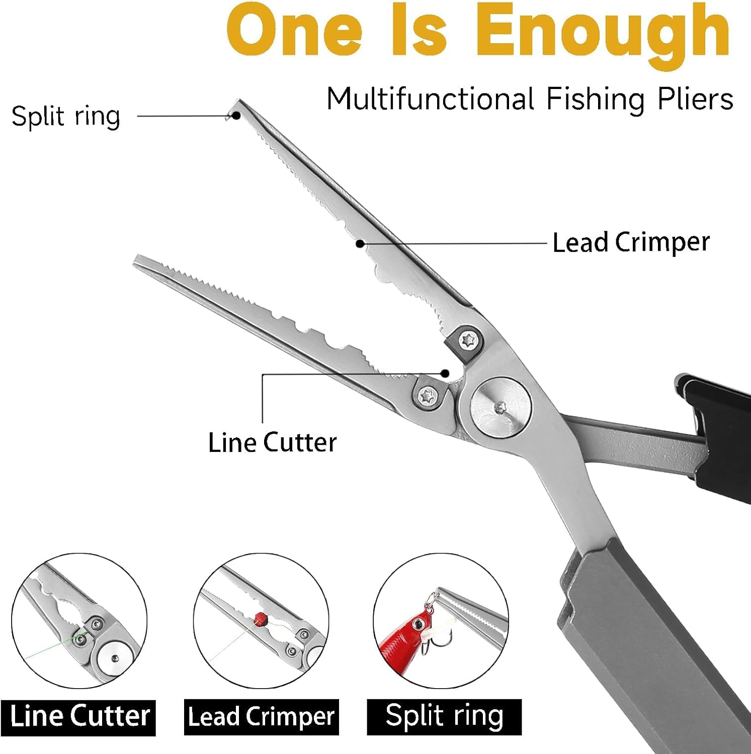 12-in-1 Pen-Sized Folding Fishing Pliers, Titanium Coated Marine-Grade Stainless Steel Professional Saltwater Tool with Braid Cutter, Hook Remover & Split Ring Tool, Fishing Gear Gift for Men