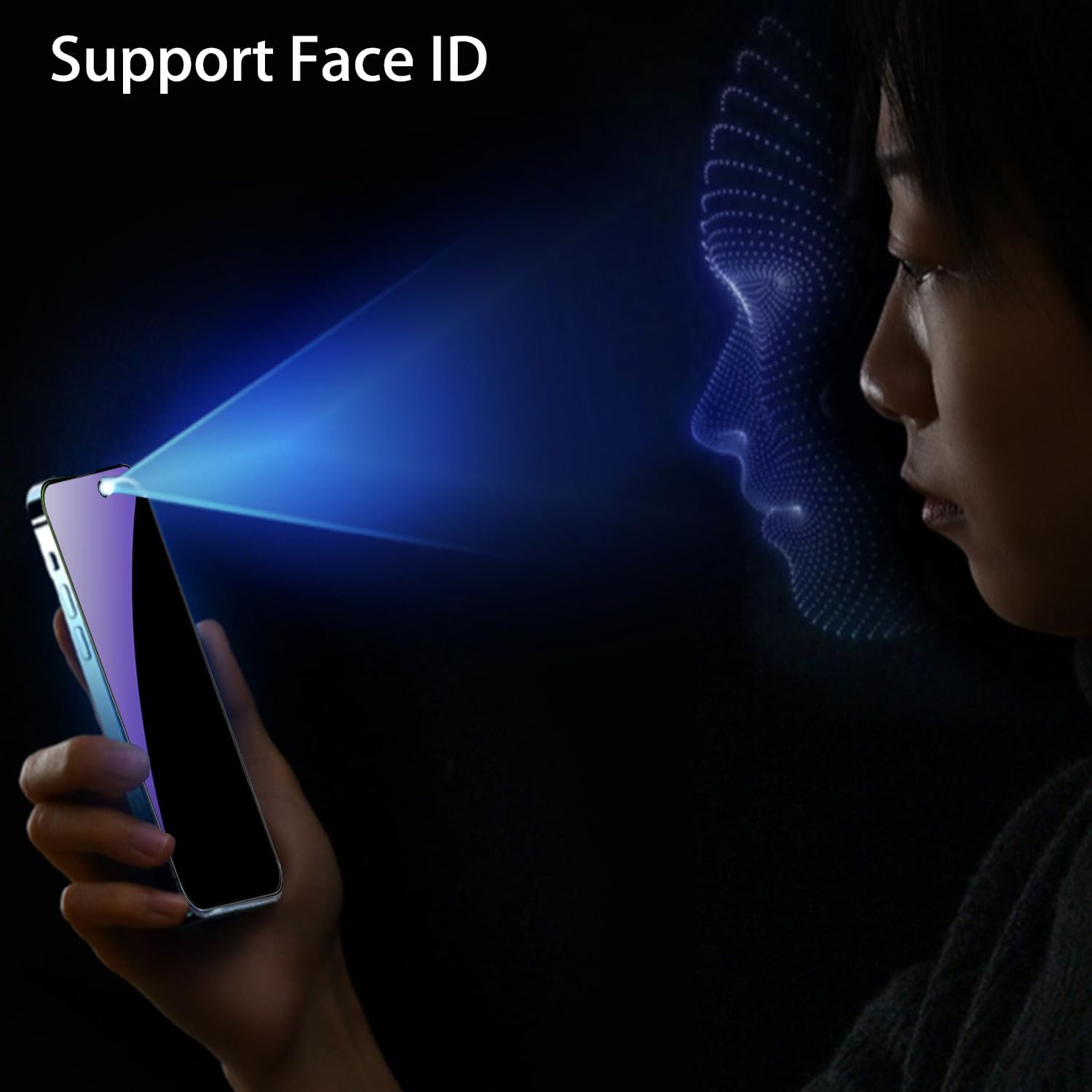 2 Pack Anti-Blue Privacy Tempered Glass Suit for iPhone 12 / iPhone 12 Pro Anti-Spy Screen Protector Anti-Peeping Film 9H Hardness Anti-scratch Full Covered 6.1 inch (Blue) image 3