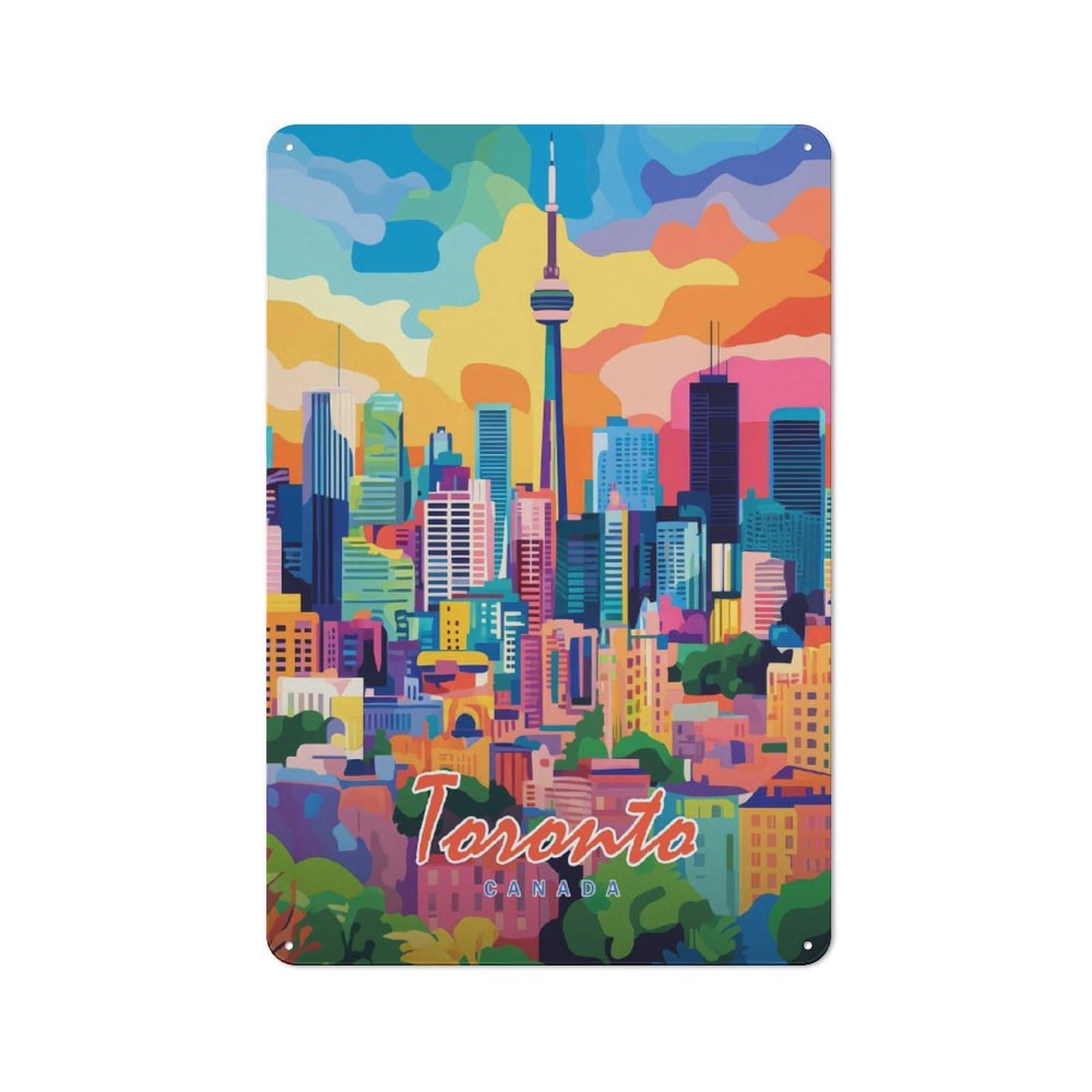 Junmoney Style-8 Toronto Skyline Art Print Rustic Metal Sign 30X20cm For Garden Room Or Summerhouse, For Themed Interiors In Garden Rooms And Summerhouses
