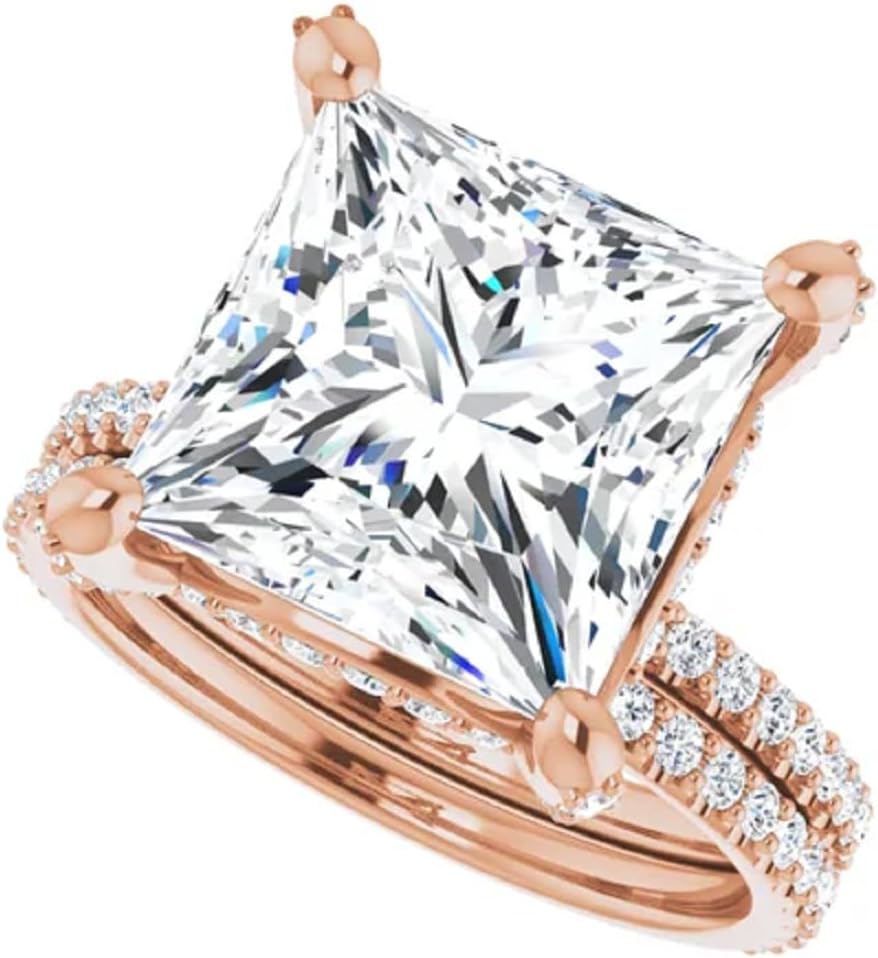 8.00 CT Princess Cut Colorless Moissanite Engagement Ring Set | Wedding/Bridal Ring Set | VVS1 925 Silver 10K/14K/18K Solid Rose/Yellow/White Gold | Vintage Antique Anniversary Ring Gift for Women