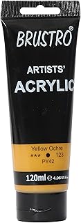 BRUSTRO Artists Acrylic Paint 120ml Yellow Ochre | Ideal for Paper, Canvas, Water-Based Colours, Non-Toxic, Inter-mixable ...
