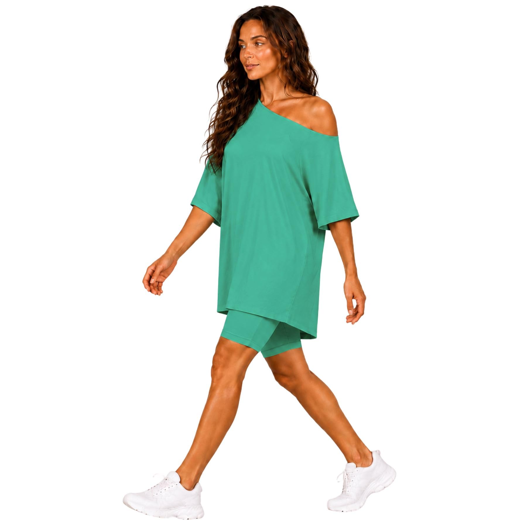 janisramone® Co Ord Sets pour femme Ensemble short et t-shirt 2 pièces | Haut surdimensionné à manches courtes chauve-souris uni, short taille élastique, 2 pièces de vêtements de sport pour femme