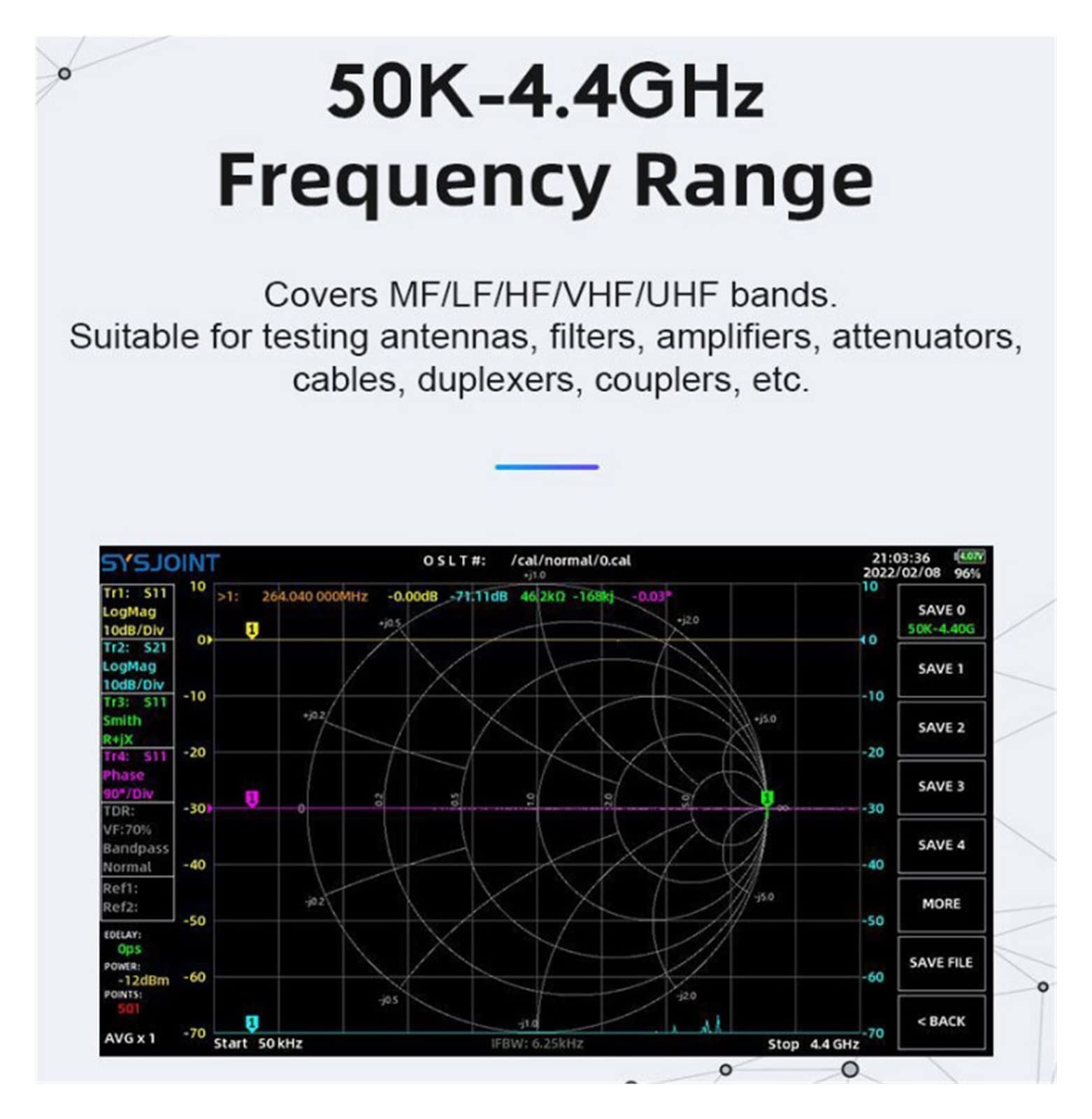 Analizador de espectro, Analizador de antena red vectorial NanoVNA VNA LCD táctil SV4401A 7 pulgadas, 50 KHz-4,4 GHz, UHF, HF, VHF, SWR, 100db, versión actualización dinámica