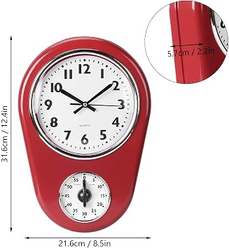 Retro Wall Clock, Kitchen Wall Clocks, Vintage Wall Clock Big Watch Hanging Clock, Kitchen Timer Wall Clock Kitchen for Living Room Bedroom