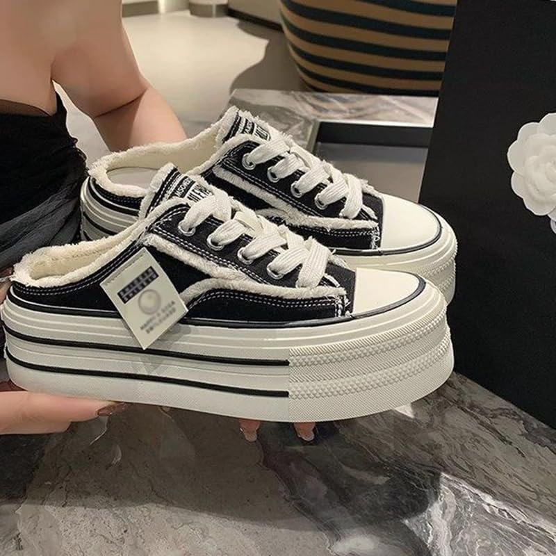 Women's Canvas Mule Sneakers Slip on Platform Shoes,Comfortable Breathable Casual Indoor for Walking Errands Travel4