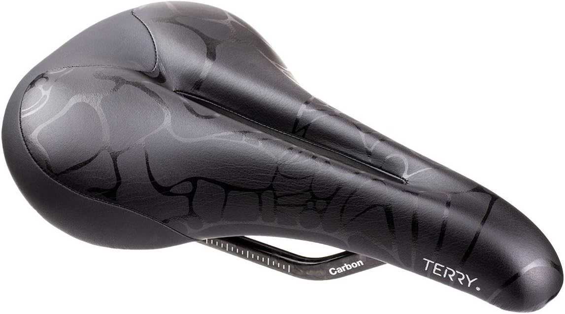 Terry Butterfly Carbon Bike Saddle - Bicycle Seat for Women - Flexible & Comfortable - Low Profile, Flat top - Black Leather