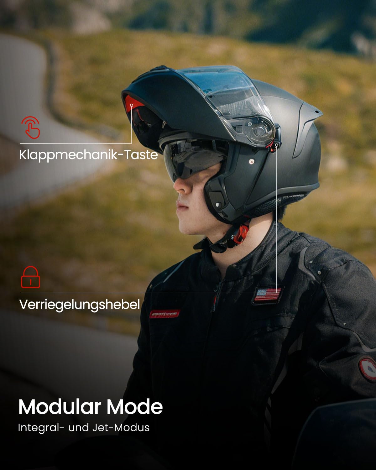 ILM Klapphelm Motorradhelm Herren Damen mit Doppelvisier Integralhelm ECE22.06 Modell FF959