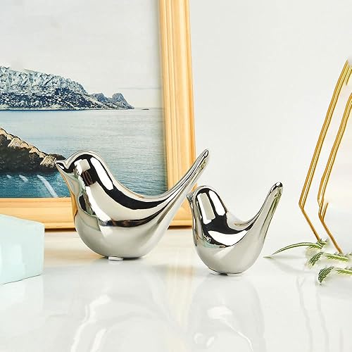 Vista 3 de Estatuas de animales pequeños, decoración del hogar, estilo moderno, pájaros, adornos decorativos plateados para estantes, sala de estar
