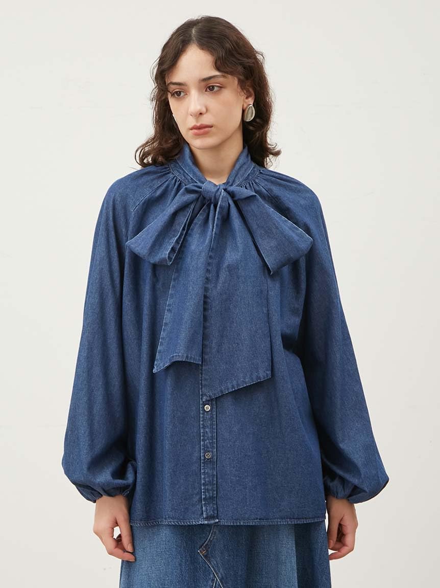 Amazon | [ミラオーウェン] 2wayデニムボウタイブラウス
