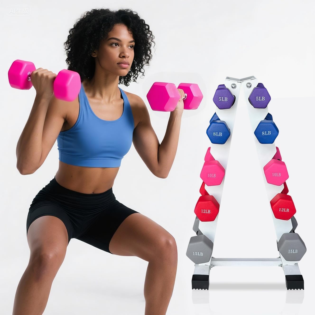 5 Pair Weight Set-100 lbs, Neoprene Coated Dumbbell Hex Rubber Encased Weights with Vertical Rack for Women Home Gym Fitness Training-Pairs of 5lb, 8lb, 10lb, 12lb, 15lb