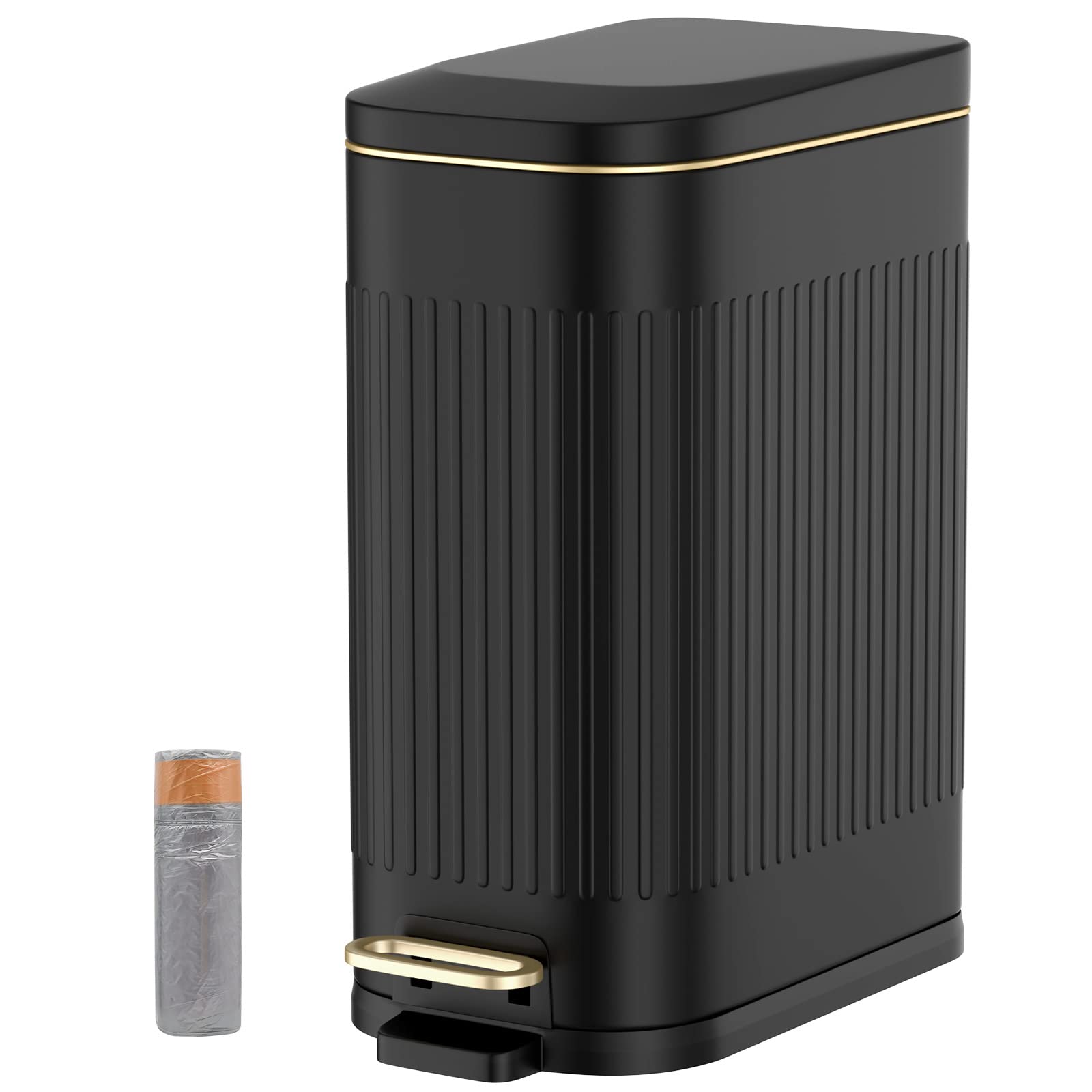 BETHEBEST 4 Gallon/15 Liter Trash Can with Soft Close Lid,Stainless Steel Trash Can with Removable Wastebasket, Rectangular Garbage Can for Bathroom,Kitchen,Office,Black