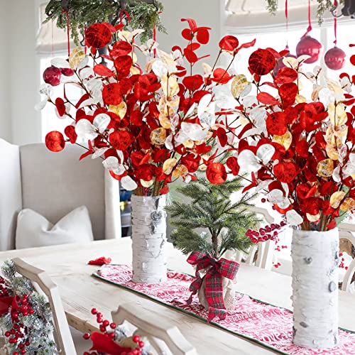 Agusbagli 6 Pcs Artificial Eucalyptus Leaves 28'' Tall Velvet Christmas Flowers Leaf Greenery Stems Winter Decorations For Holiday Xmas Tree Home Wedding Thanksgiving Floral Arrangements #TOP3