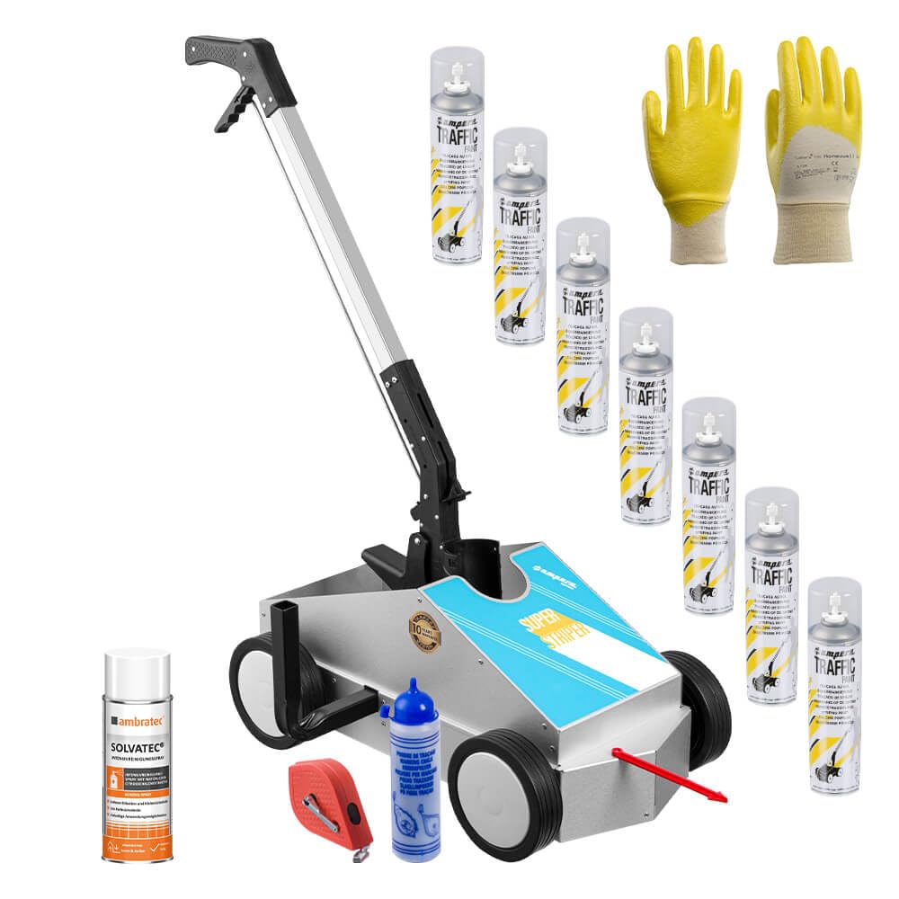 Markierung-Komplett-Set Typ M, weiß, für den Einsatz im Innen- und Außenbereich, Art.-Nr. 70486 | Bodenmarkierungsgerät | Markierungsgerät | Markierungswagen