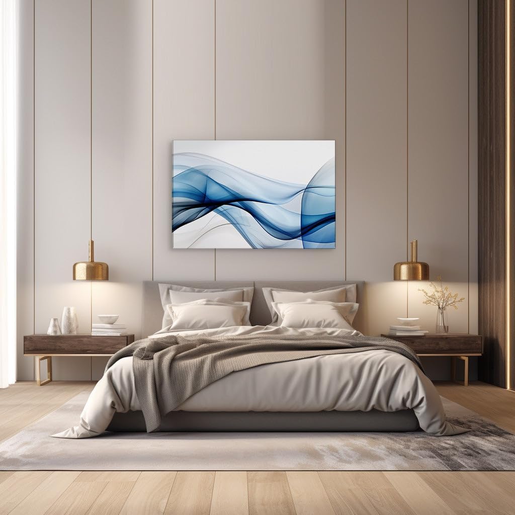 Canvas for Living room. Whispers of Ocean in Smoke: Capturing the Dynamic Elegance of a Blue Wave in Motion, 27 x 18 inch Canvas Wall Art - Contemporary Masterpieces - Modern Home Decor