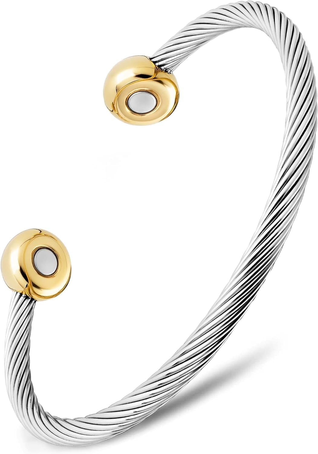MagnetRX® Magnetic Bracelet Cuff - Twisted Cable Stainless Steel Bangle Magnetic Bracelets - Elegant Golf Bracelet Men & Women (Black | Large)