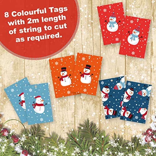 Christmas Wrapping Paper. 8 XL Sheets (50 x 70cm). Happy Snowmen Design. Gift Wrap pack with matching Tags. Cutting grid on reverse. Printed in UK. By Absolutely Yours. - Image 2