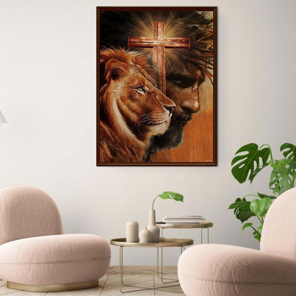 Christmas Gift Christian Jesus Cross Lion of Judha Diamond Painting Kit for Adults Full Drill Diamond Art by Number Kits Gem Art Wall Home Decor 12x16 inch Suitable for New Year, Valentine's Day