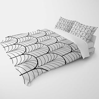 Full Bedding Duvet Covers Black and White Line Texture Geometry Checkered Sleep Zone for Kids Teens Adults (Full,80