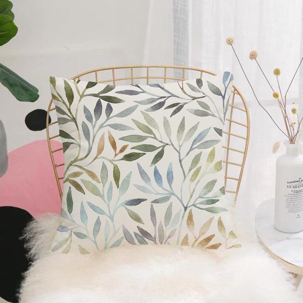 HYOSXW Cushion Cover,Throw Pillow Case Home Decorative for Living Room Bedroom Sofa Chair 16X16 Inch,Leaves, Watercolor Floral pattern sition Vintage brush Mark Pastel,Pillowcase 40X40cm