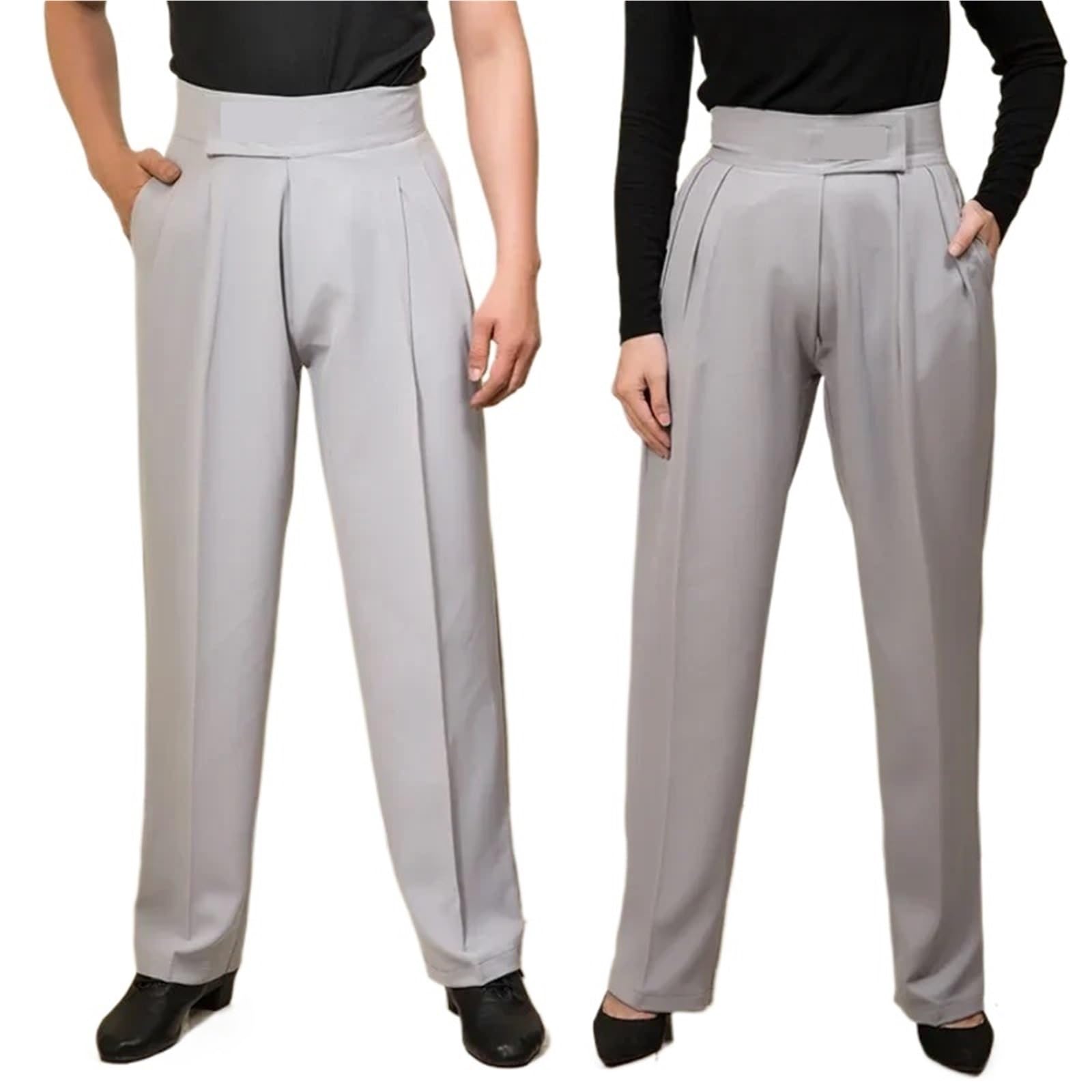 Pantalones De Baile Latino Para Hombre Pantalones de baile latino for hombre y mujer, for adultos, baile de salón, competición, cintura alta, color negro, for chachachá, salsa y vals.(Grey,31(Waist 80