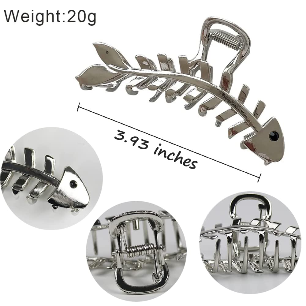 Amazon.com : Metal Silver Fish Bone Shape Hairpins - Elegant  display picture 3