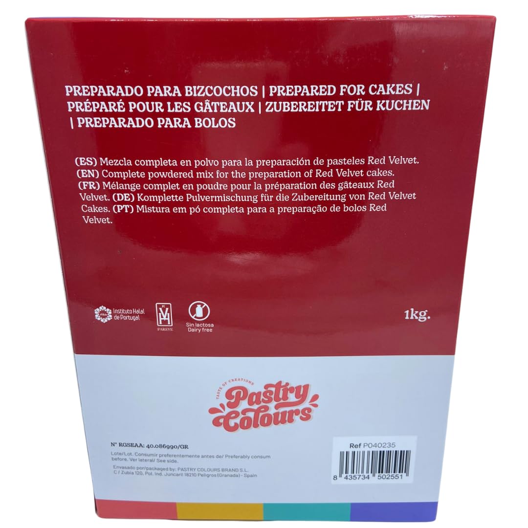 PASTRY COLOURS - Preaprado de Pastel Red Velvet - Mezcla para Hornear la Tarta Red Velvet en Casa - Receta Fácil - 1 Kg
