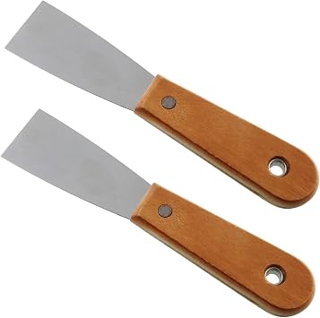 2pcs Carbon Steel Stiff Putty Knives with Wooden Handle 1.5" Drywall Taping Chisel Scraper Putty Tool for Taping Paint Wall Floor Tile Putty Scraper