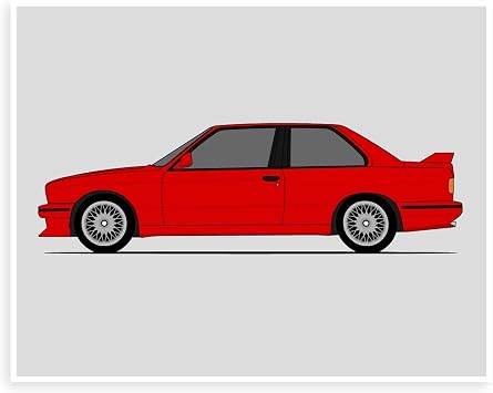 Custom Car Posters Handmade Poster compatible with BMW M3 E30 1986-1991 Side Profile Print Wall Art Decor M Power BMW M - 8x10 Satin Print Unframed