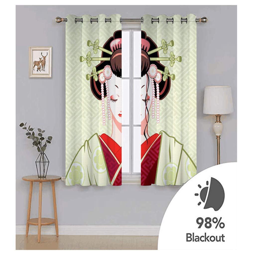 OUSIKA Cortinas Dormitorio Juvenil 3D Retrato De Una Mujer Japonesa Salon Modernas 2 Piezas Cocina Cortinas para Comedor 180x250Cm Opacas con Ojales, Termica Aislante, Infantiles Cortina