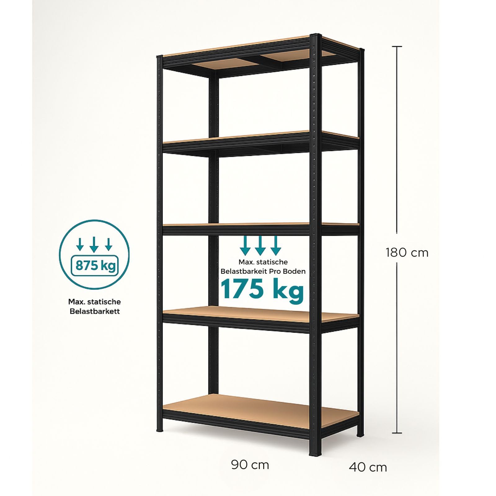 OfficeMarshal Lot de 2 étagères pour charges lourdes noires, 180 x 90 x 40 cm | Étagère de rangement, étagère sur pied, système d'emboîtement montable sans outils (Lakota)