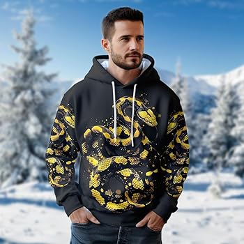 V-DECORPARKS Men's Red Snake Fleece Hooded Sweatshirt - 3D