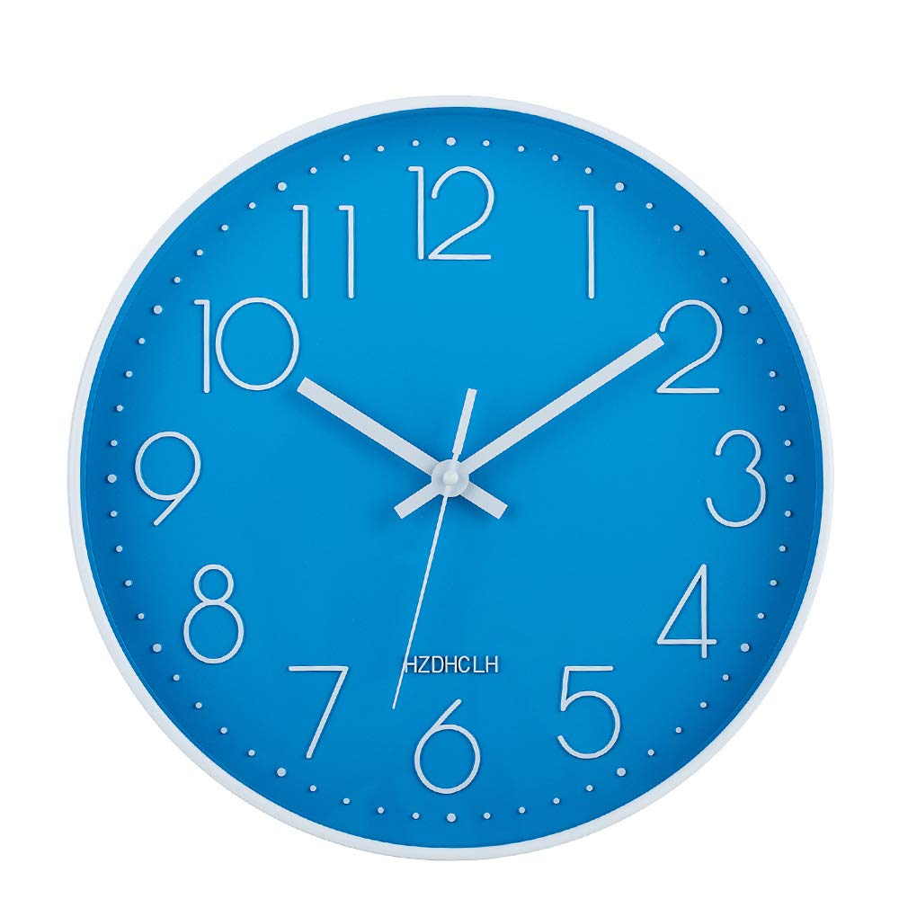 HZDHCLH Wall Clock 12 inch Silent Non Ticking Modern Wall Clocks Battery Operated Clocks for Kitchen Bedroom Living Room Office Decor (Blue)