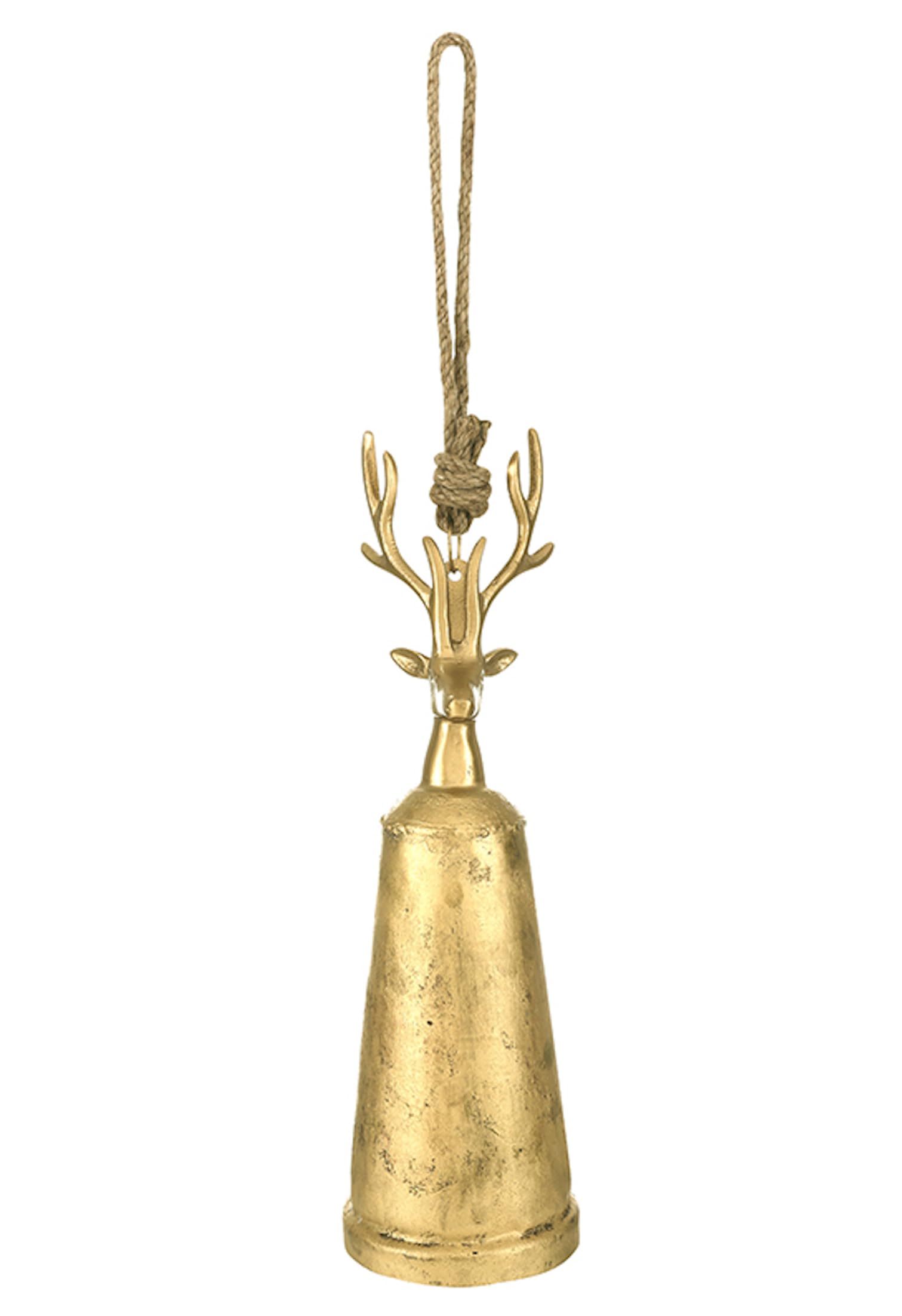 Santa Barbara Design Studio Decorative Bell Antique Gold Metal Reindeer Bell, Large, 14" Tall