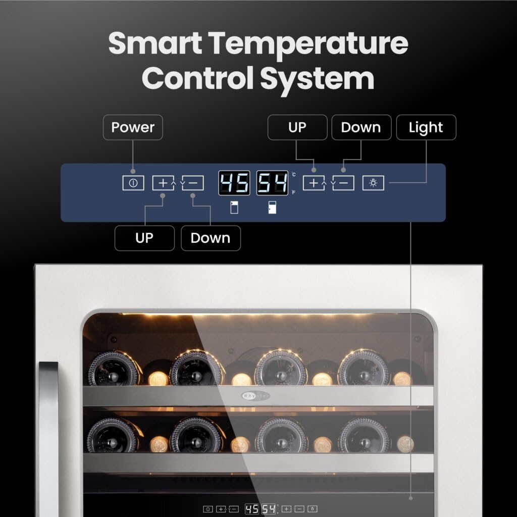 Whynter BSR-046DW 24 inch Built-ln 46 Bottle Undercounter Stainless Steel Wine Fridge with Reversible Door, Digital Control, Lock, and Carbon Filter